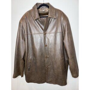 Vilanto Leather Jacket Men Brown Belted Removable Faux Fur Lined Parka 3XL